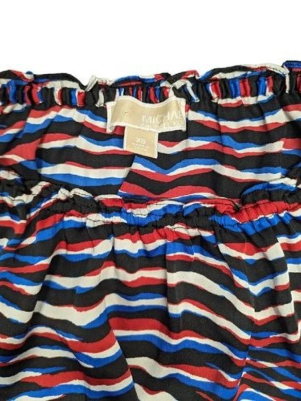 Michael Kors Striped Long Sleeve Blouse Elastic Neck Peplum Top Women's Shirt XS